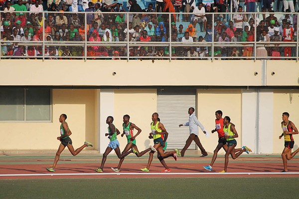 Mohammed Fatah (second from left) on his way to winning the 3000m steeplechase in Djibouti City (Organisers) © Copyright
