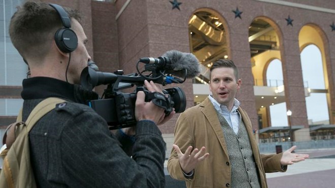 White nationalist Richard Spencer at Texas A&M University, where he gave a speech protested by hundreds. (Ralph Barrera / TNS)