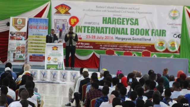Somaliland foreign minister Sa'ad Ali Shire speaks at the opening of the Somaliland book festival.