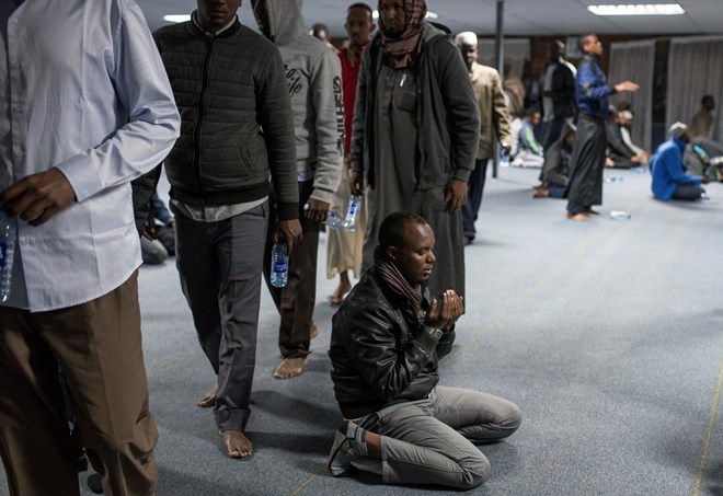 Somali migrants at evening prayers in a mosque in Tshwane.