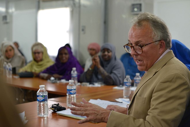 The Special Representative of the UN Secretary-General for Somalia (SRSG), Michael Keating, speaks during a meeting with a section of Somali women leaders on the political participation of women, held in Mogadishu, Somalia on September 5, 2016. UN Photo / Omar Abdisalan