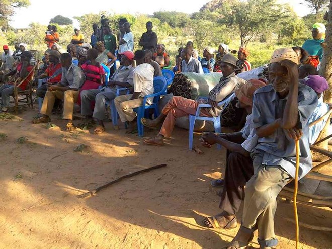 Some residents of Ukasi ward in Kitui County who have been displaced by banditry activity and are leaving in the bush attending a security meeting at Sosoma trading centre on Tuesday last week./MUSEMBI NZENGU
