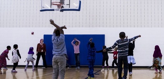 Kids used the gym at the Brian Coyle Center in Minneapolis. The Department of Homeland Security has set aside grants to be used by local groups to help at-risk young man fend off efforts by terrorist recruiters in activities such as this. It’s part of the counter violent extremist (CVE) program.