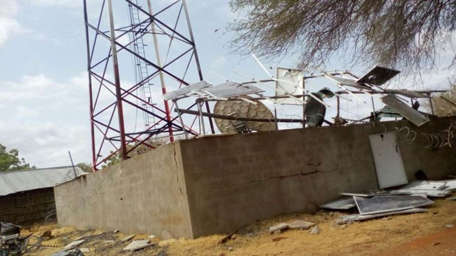 A communication mast that was destroyed by suspected Shabaab militia in a past attack. PHOTO | FILE | NATION MEDIA GROUP