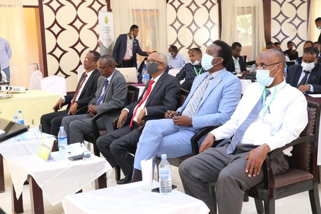 Somaliland government officials at the launch of the survey report in Hargeisa
