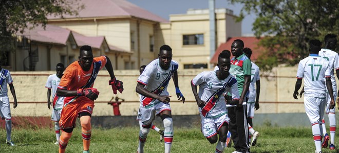 South Sudan Under-23 A and B football teams battled it out in a fierce competition for supremacy while also sharing messages of peace and unity with fans during a match in the capital, Juba, in 2019 (file photo).UNMISS/Flickr