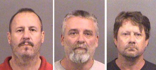 Curtis Allen 49, (L to R), Gavin Wright, 49 and Patrick Eugene Stein, 47 are shown in these booking photos in Wichita, Kansas provided October 15, 2016. The three were arrested and charged in connection with plotting to bomb an apartment complex in western Kansas where 120 people lived, including Muslim immigrants from Somalia, federal officials said. Photo courtesy of Sedgwick County Sheriff's Office/Handout via REUTERS
