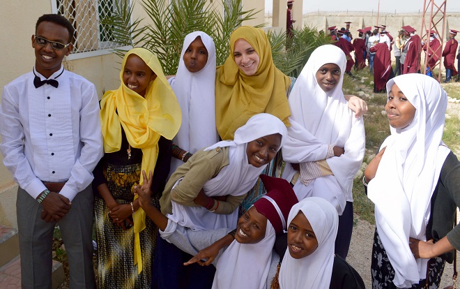 Current students and alumni and a former teacher at the Abaarso School of Science and Technology on graduation day.
THE ABAARSO SCHOOL