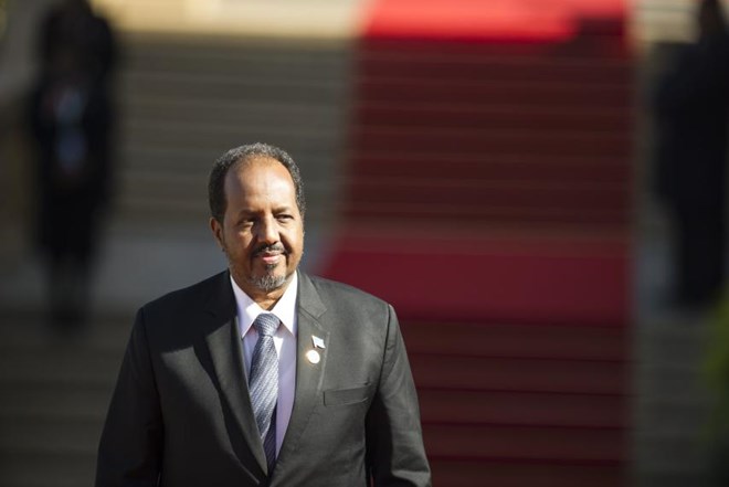 Somali President Hassan Sheikh Mohamud, pictured attending a ceremony in Pretoria, South Africa, on May 24, 2014. Mohamud and other Somali leaders are attempting to coordinate national elections in the war-torn Horn of Africa state before the end of 2016.
MUJAHID SAFODIEN/AFP/GETTY IMAGES