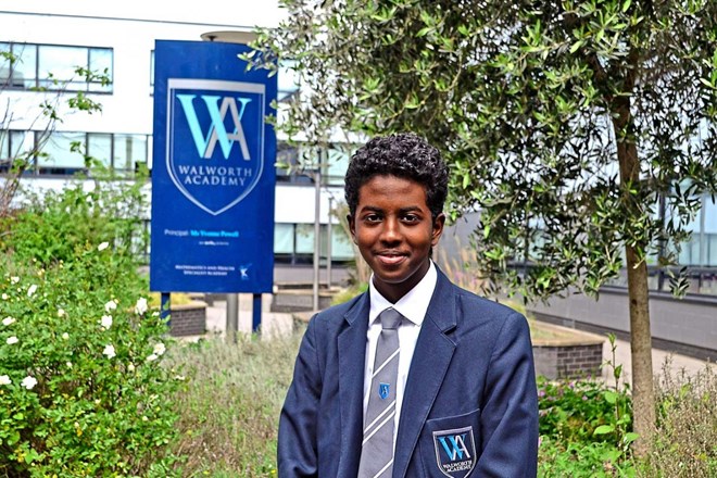 “Inspirational”: Ahmed Roble, 15, outside his current school, Ark Walworth Academy. He has won a scholarship to Eton