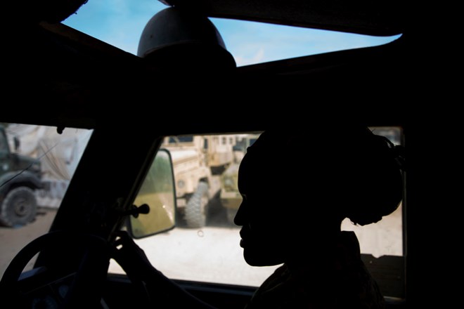 Female AMISOM police officers patrol Mogadishu at night. (CHRISTINA GOLDBAUM | FOREIGN POLICY)