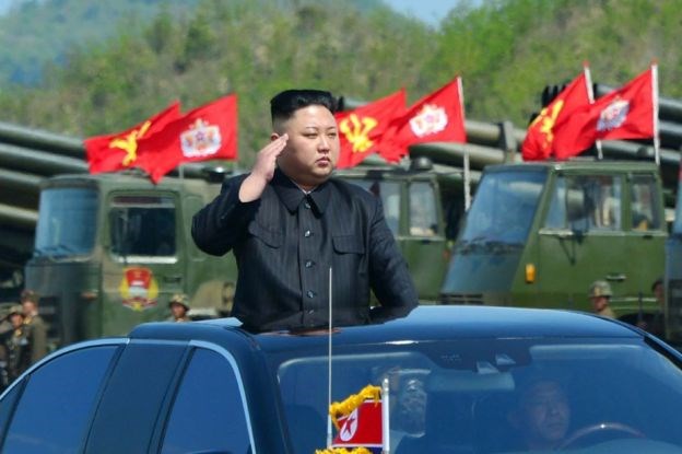 North Korea released a photo of Mr Kim saluting troops