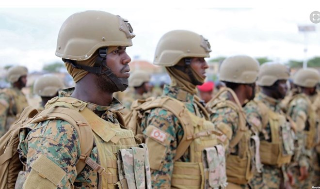 FILE - Somali military officers attend a training program by the United Arab Emirates at their military base in Mogadishu, Somalia, Nov. 1, 2017.