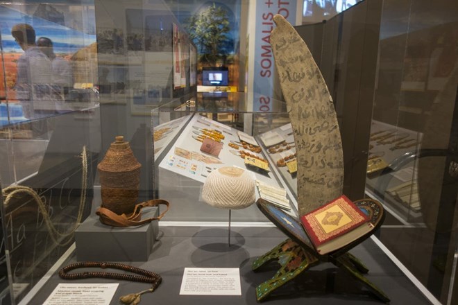 "Somalis + Minnesota" includes several display cases on different aspects of Somali life, from religion to jewelry and weaving. Courtesy of Andrea Reed, Minnesota Historical Society
