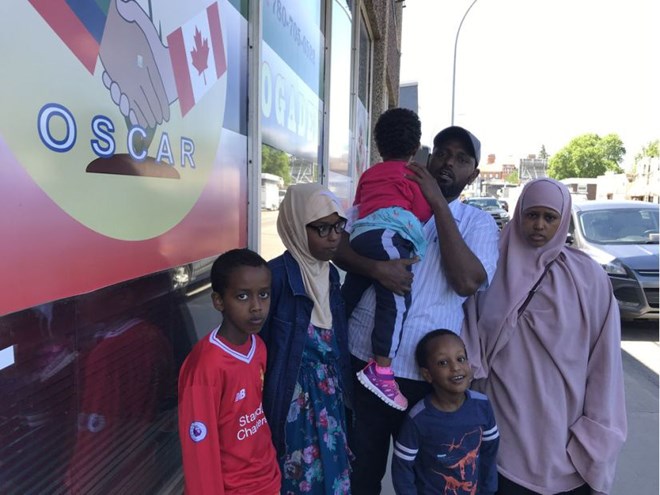 Yussuf Madey Mahamed, his wife Halima Ibrahim Ali and their four kids outside the Ogaden Somali Community of Alberta Residents office on 111 Avenue in Edmonton June 2, 2018. Mahamed was ordered deported from Canada June 4 and was appealing to officials for more time for his application to stay in the country to be completed. EDMONTON