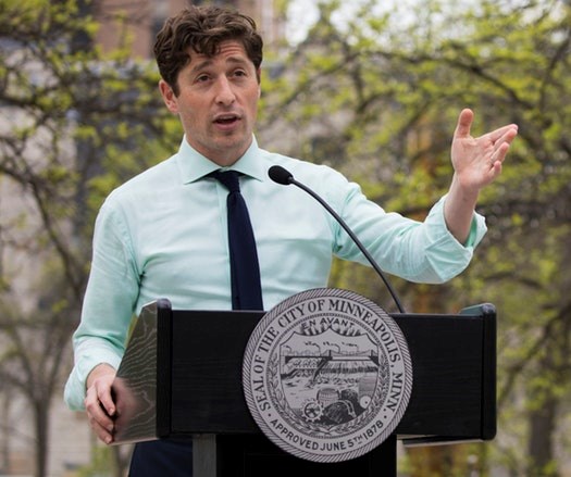 Mayor Jacob Frey spoke during a news conference announcing the beginning of construction at the downtown park in Minneapolis on Monday