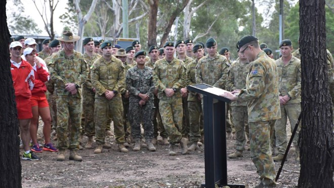REFLECTION: Regimental Sergeant Major WO1 Adrian Hodges speaks about Australia's involvement in the Somalia Mission at a service at Lone Pine Barracks.