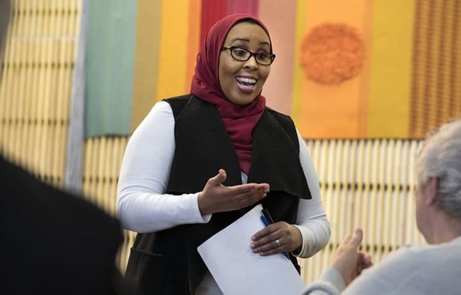Hudda Ibrahim chatted with fellow residents at the St. Cloud Public Library - PHOTOS BY JASON WACHTER • SPECIAL TO THE STAR TRIBUNE