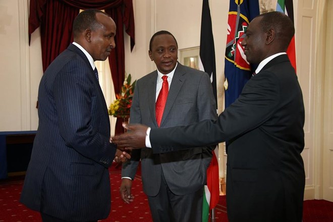 National Assembly Majority Leader Aden Duale, President Uhuru Kenyatta and his Deputy William Ruto at a past function [Source/ Aden Duale/ Facebook]