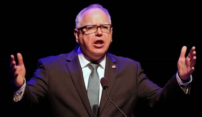 In this file photo, Minnesota Governor Tim Walz gives his inaugural address after he was sworn in Monday, Jan. 7, 2019, in St. Paul, Minn. (AP Photo/Jim Mone)