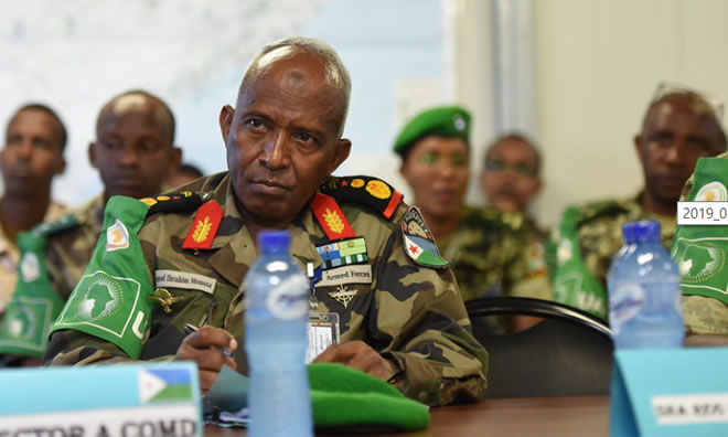 Senior military officers of the African Union Mission in Somalia (AMISOM), attend the opening session of AMISOM sector commanders' conference in Mogadishu, Somalia, on 5 July 2019. AMISOM Photo